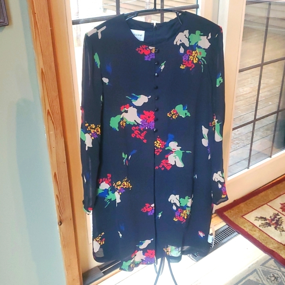 Evan Picone‎ 100% Silk long sleeve Lined Smocked SZ. 8 Midi Dress NWT